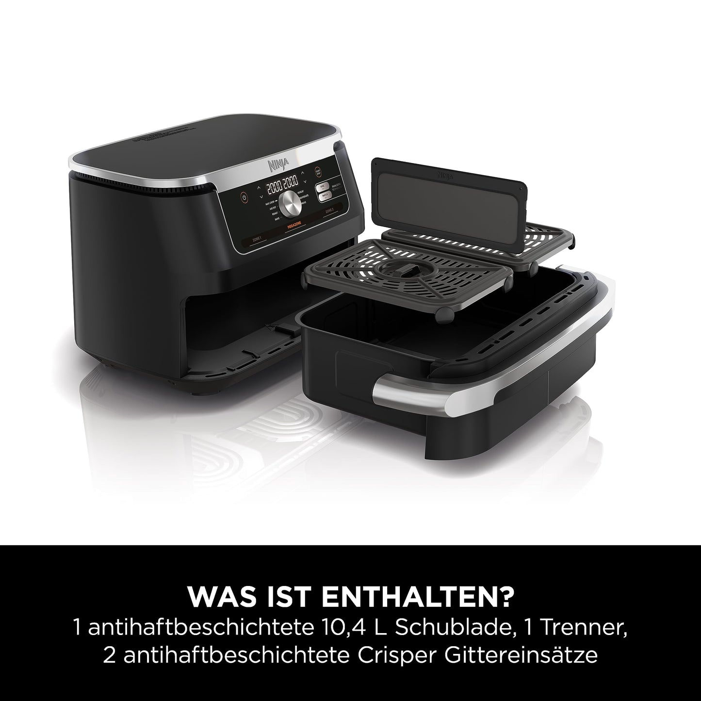 Ninja Foodi FlexDrawer Dual Zone Heißluftfritteuse 7-in-1, 10,4L Airfryer Schwarz AF500EU