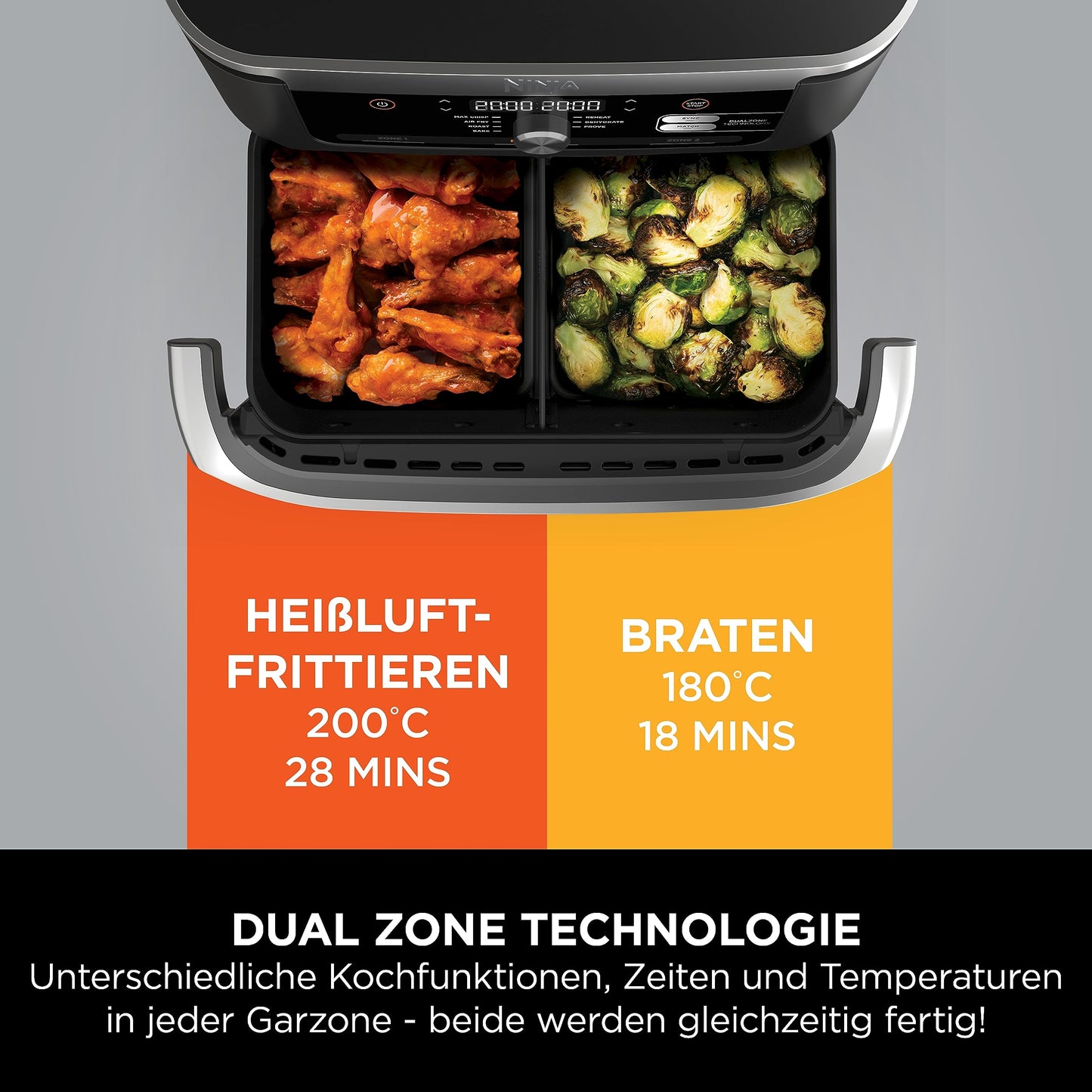 Ninja Foodi FlexDrawer Dual Zone Heißluftfritteuse 7-in-1, 10,4L Airfryer Schwarz AF500EU