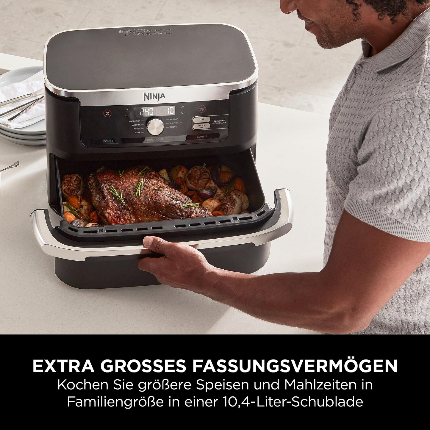 Ninja Foodi FlexDrawer Dual Zone Heißluftfritteuse 7-in-1, 10,4L Airfryer Schwarz AF500EU