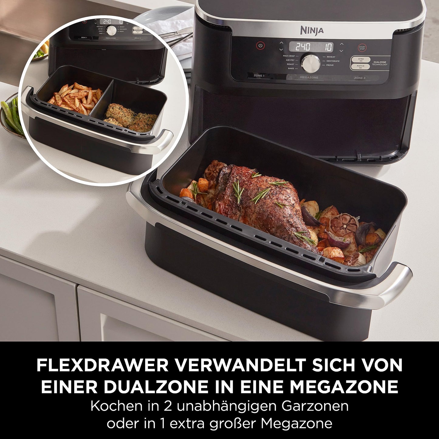 Ninja Foodi FlexDrawer Dual Zone Heißluftfritteuse 7-in-1, 10,4L Airfryer Schwarz AF500EU